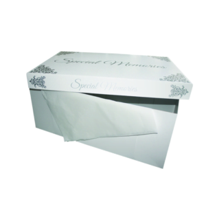 Acid-free preservation box for wedding dress box storage, ensuring long-term protection and care for bridal gowns.