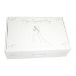 Premium lightweight wedding dress travel box with extra handle for easy carrying and protection.