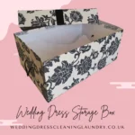 A stylish white box with a wedding dress inside, perfect for boxing and preservation in the UK.