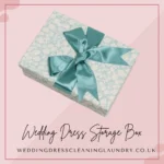 A high-quality wedding dress box for local preservation solutions with light blue ribbon