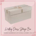 A stylish bridal dress storage box in London, designed for elegant gown preservation.