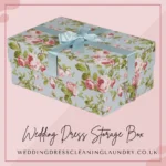 A stylish bridal dress box for local storage, ideal for preserving gowns near you.