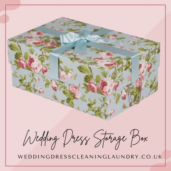 A stylish bridal dress box for local storage, ideal for preserving gowns near you.