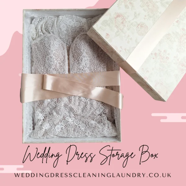 An elegant wedding gown storage box in London, designed for high-quality preservation.