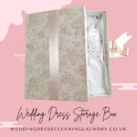 A beautifully crafted white wedding dress box designed for UK brides. Premium Wedding Dress Box UK