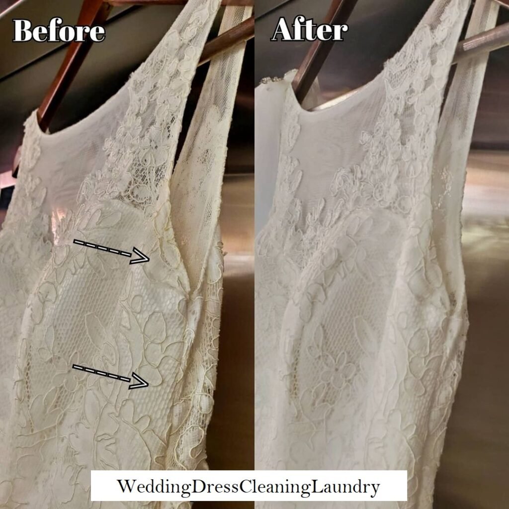 Bridal dress sweat stains at armpit before and after treatment