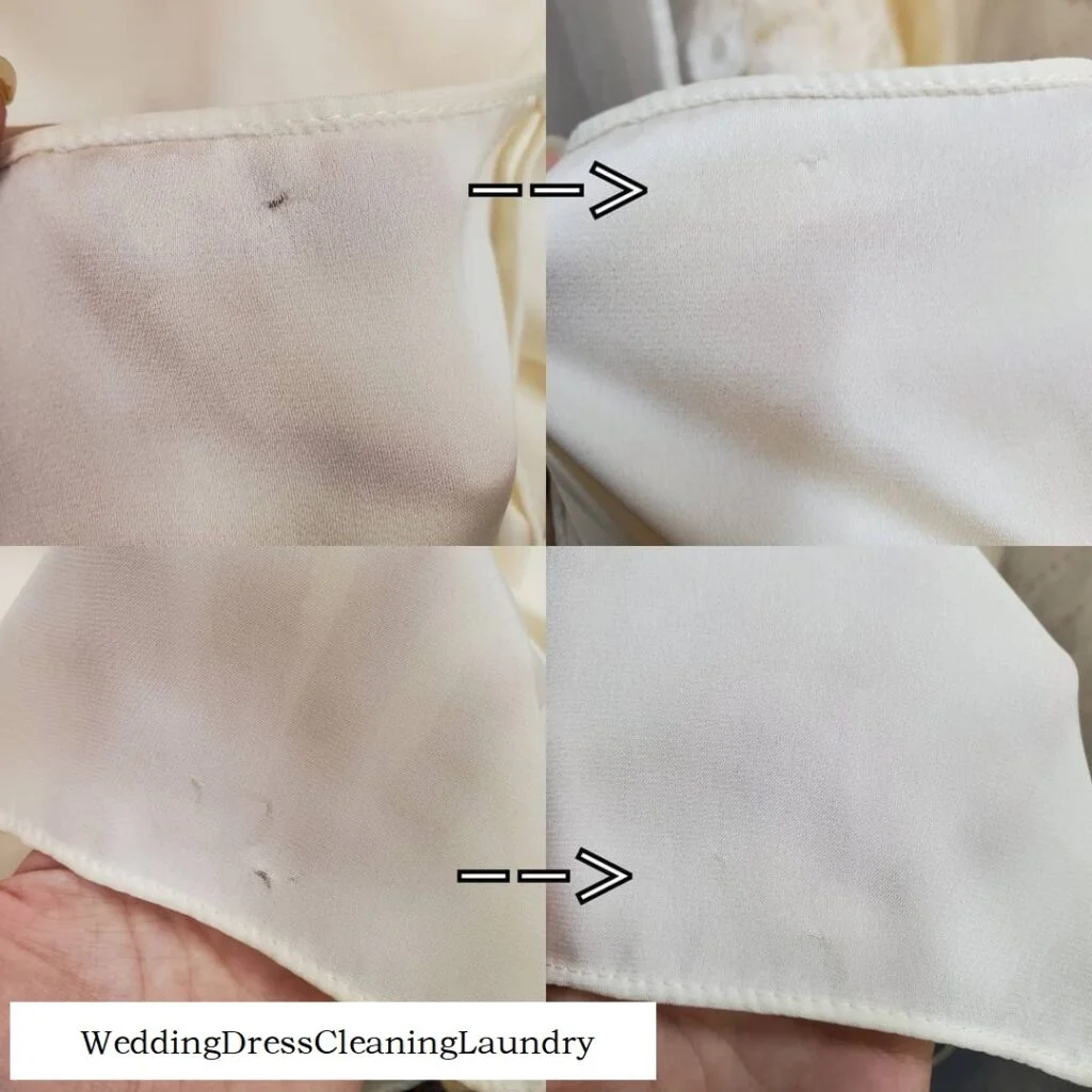 Gentle cleaning process for a silk wedding dress.