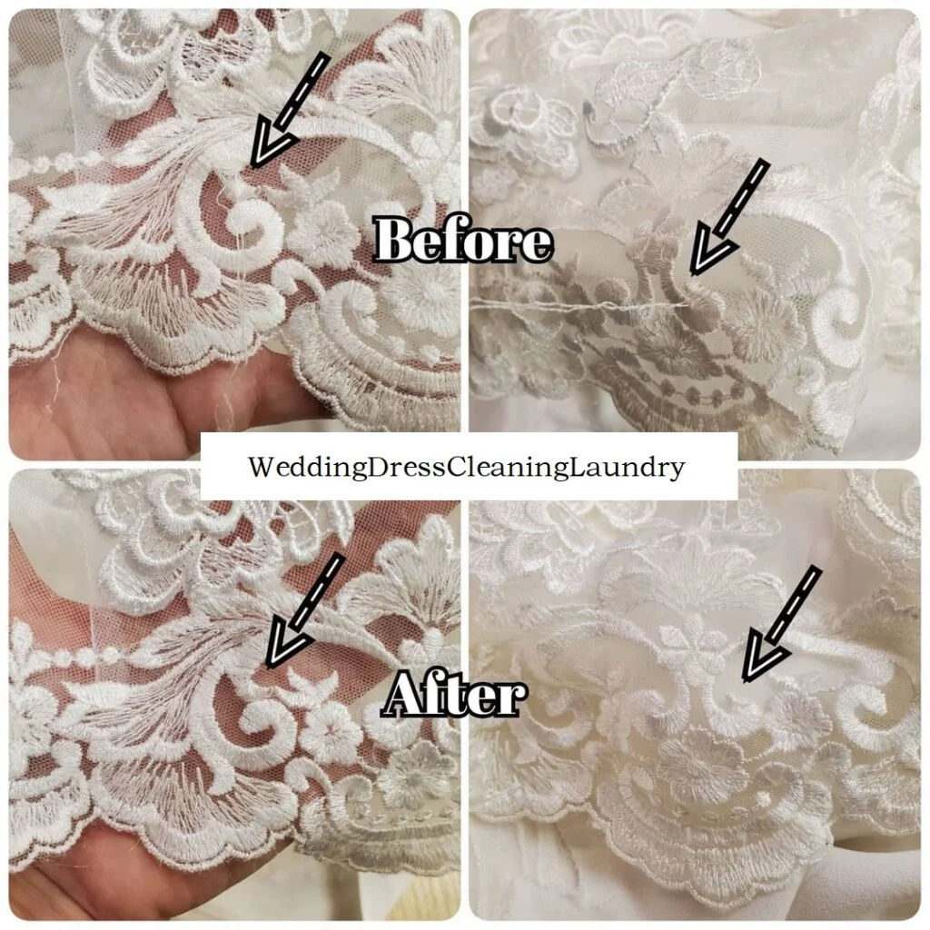 UK brides cleaning a wedding dress at home