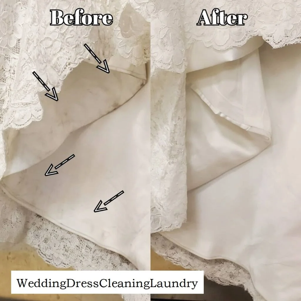dry cleaning wedding dress: Professional spot cleaning of a wedding dress using dry cleaning and wet cleaning methods