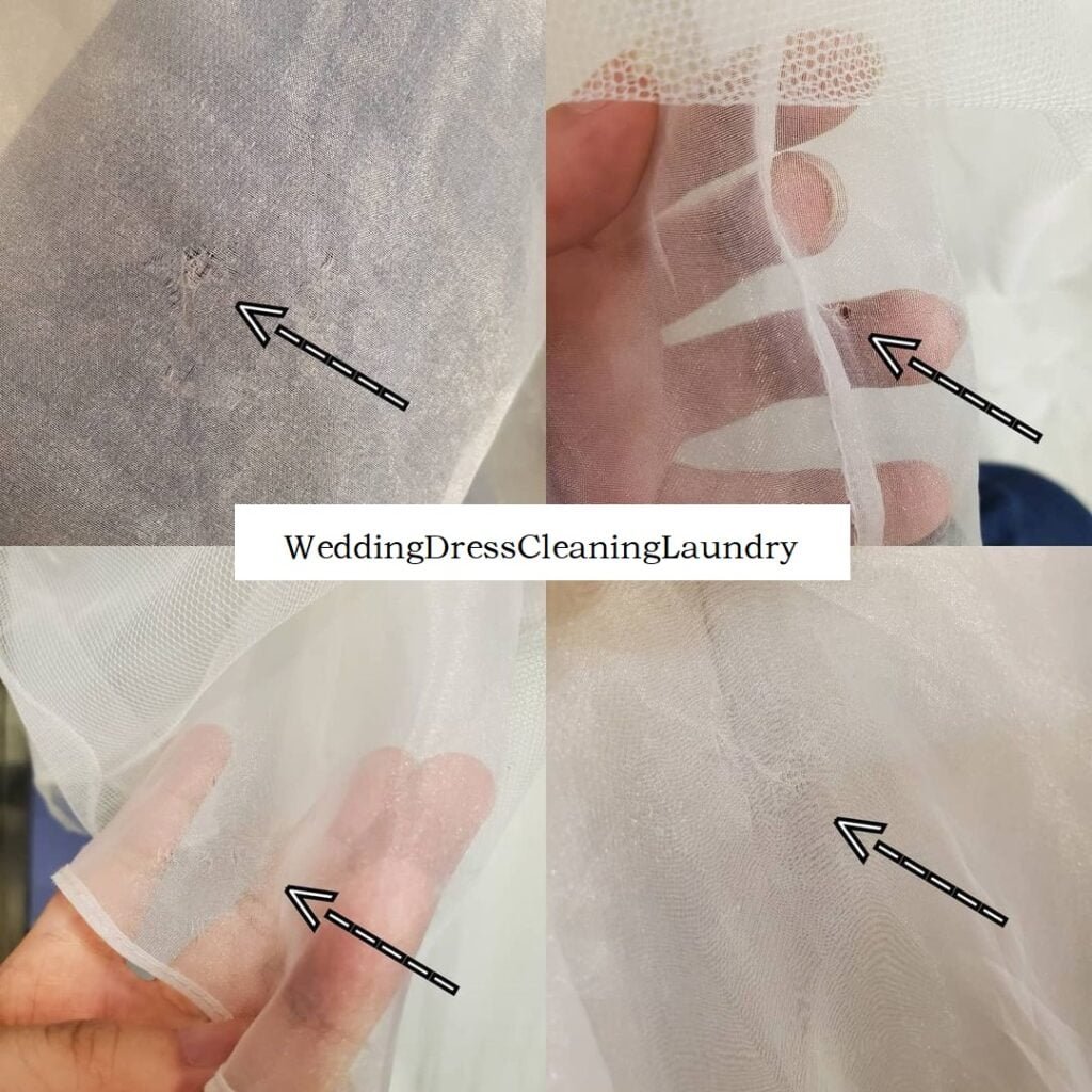 Cleaning an organza wedding dress with delicate care and precision.