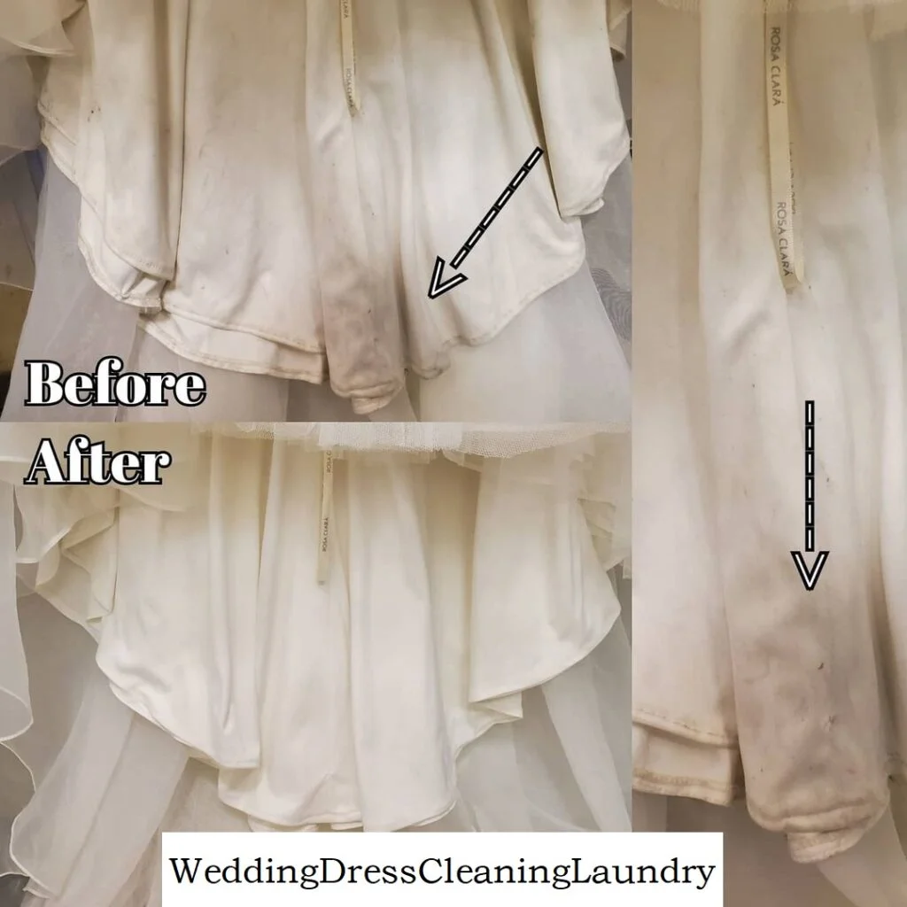 pre wedding photo dress cleaning: Cleaning a wedding dress after an outdoor pre-wedding photo shoot