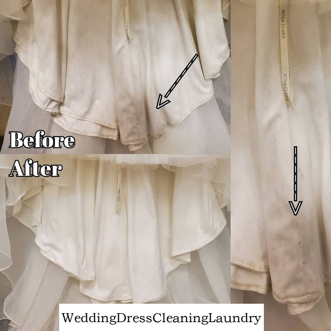 pre wedding photo dress cleaning: Cleaning a wedding dress after an outdoor pre-wedding photo shoot