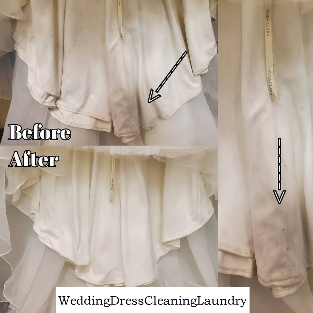 pre wedding photo dress cleaning: Cleaning a wedding dress after an outdoor pre-wedding photo shoot