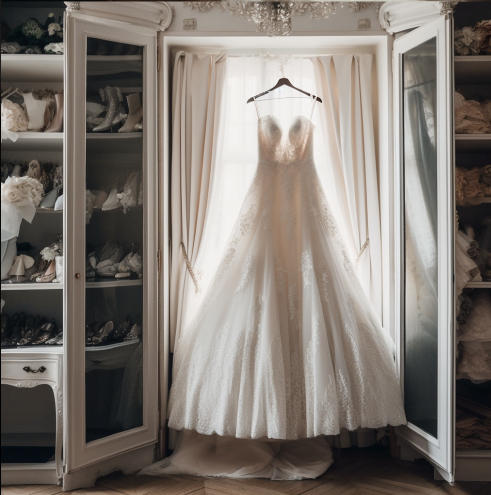 A wedding dress carefully stored in an acid-free box for preservation. | preserving wedding dress