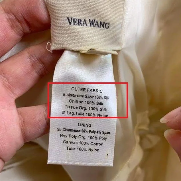 silk dress care label Care Label on Silk Fabric with Washing Instructions and Symbols for Maintenance, Featuring Clear Text and Icons for Proper Garment Stock Illustration