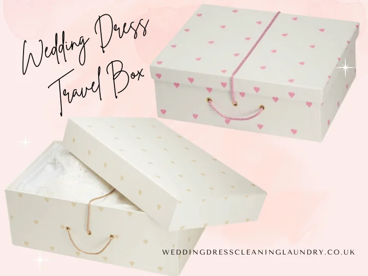 An acid-free wedding gown travel box designed for secure and protective air transport.