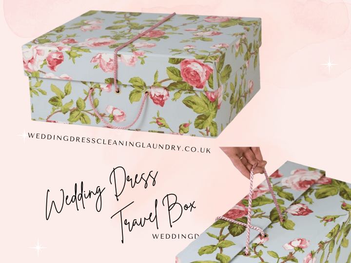 a box with a flower pattern. Elegant floral-patterned box for wedding dress travel and storage Floral-patterned wedding dress travel box