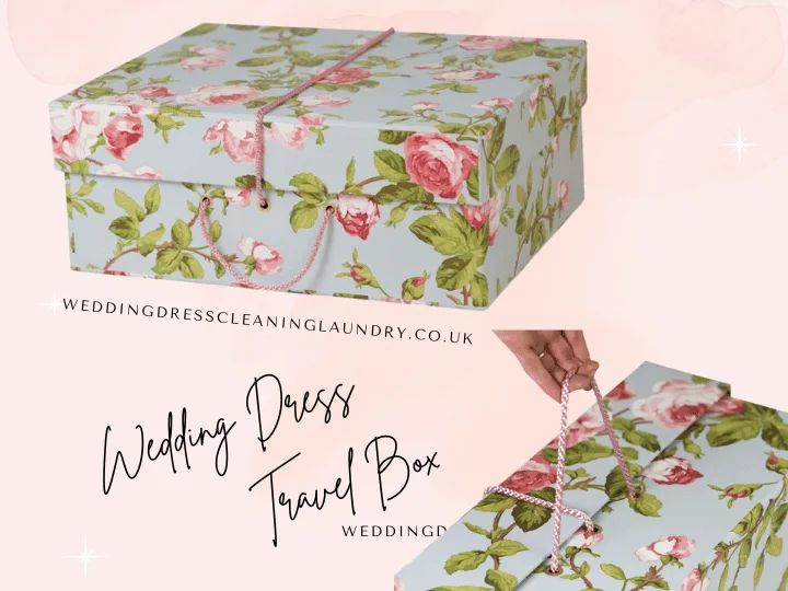 a box with a flower pattern. Elegant floral-patterned box for wedding dress travel and storage Floral-patterned wedding dress travel box